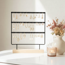 Charger l'image dans la galerie, Porte-boucles d’oreilles à 3 rangées en métal et bois noir