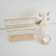 Charger l'image dans la galerie, Porte-boucles d’oreilles à 3 rangées en métal et bois or