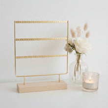 Charger l'image dans la galerie, Porte-boucles d’oreilles à 3 rangées en métal et bois or