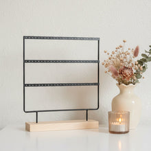 Charger l'image dans la galerie, Porte-boucles d’oreilles à 3 rangées en métal et bois noir