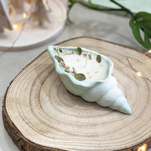 Charger l'image dans la galerie, Bougie en jesmonite parfumée fleurie coquillage vert clair