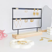 Charger l'image dans la galerie, Porte boucles d'oreilles à 2 rangées en métal et bois noir