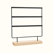 Charger l'image dans la galerie, Porte-boucles d’oreilles à 3 rangées en métal et bois noir