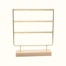 Charger l'image dans la galerie, Porte-boucles d’oreilles à 3 rangées en métal et bois or