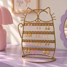 Charger l'image dans la galerie, Porte-boucles d'oreilles chat doré avec boucles d'oreilles