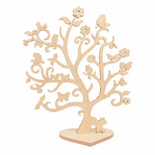 Charger l'image dans la galerie, Arbre à bijoux fleurs et oiseaux en bois de peuplier socle coeur
