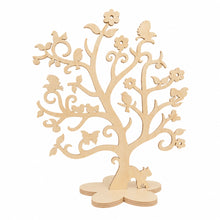 Charger l'image dans la galerie, Arbre à bijoux fleurs et oiseaux en bois de peuplier socle fleur 5 pétales
