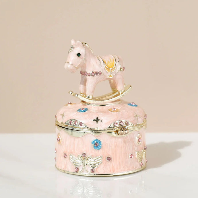 Boite à bijoux cheval à bascule rose