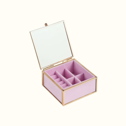 Boîte à bijoux en verre doré et velours rose