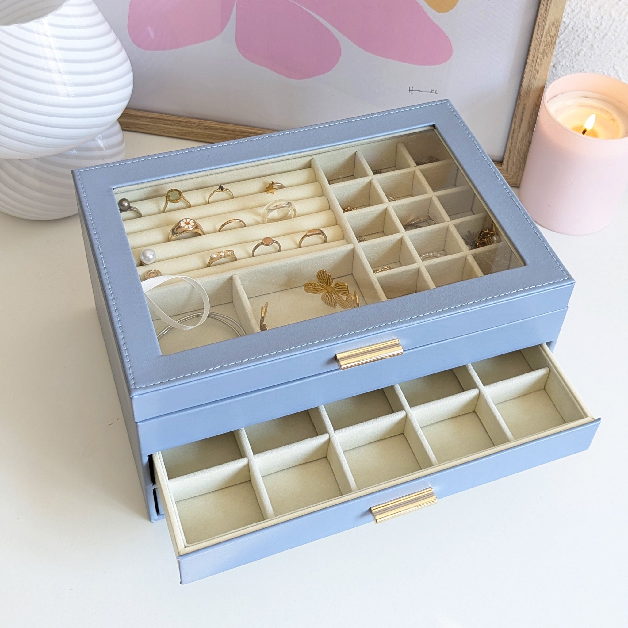 Organisateur Bijoux Velours Porte-Bijoux Élégant Métal Et Bois - Organisateur Collier Boucles D'Oreilles - Présentoir Velours Porte Bijoux Pour Transport Bijoux