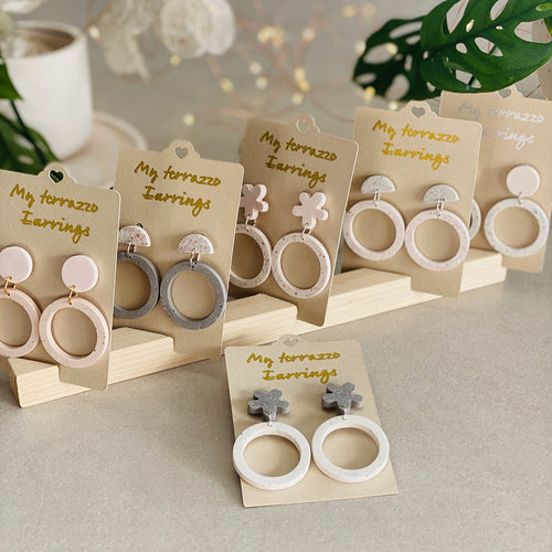 Boucles d’oreilles duo terrazzo artisanales en jesmonite