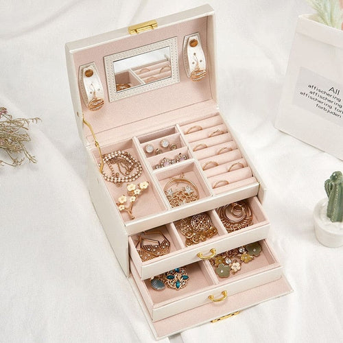 Coffret rangement bijoux à compartiments • Cuir • Velours