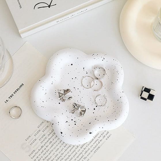 Plateau à Bijoux En Céramique En Forme De Fleur - 2 Pièces - Pour Boucles D'oreilles, Colliers, Bagues - Déco élégante Pour Coiffeuse