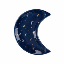 Charger l'image dans la galerie, Vide-poches lune en céramique bleu nuit avec étoiles dorées
