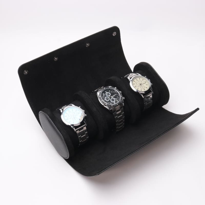Etui 3 montres portable en cuir • Noir • Cuir