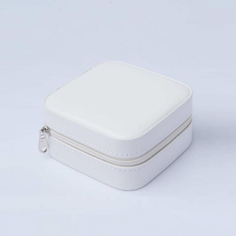 Etui à bijoux de voyage carré • Blanc • Cuir