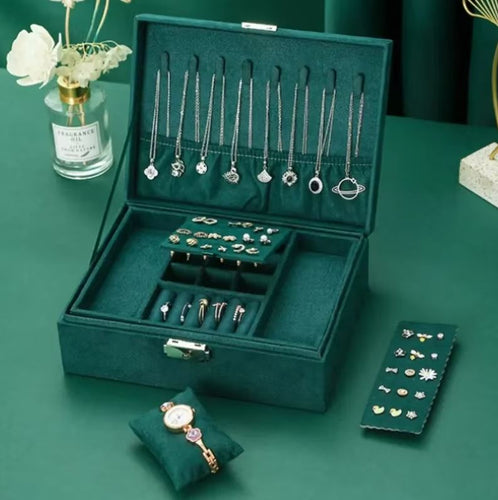 Grande boîte à bijoux en velours vert