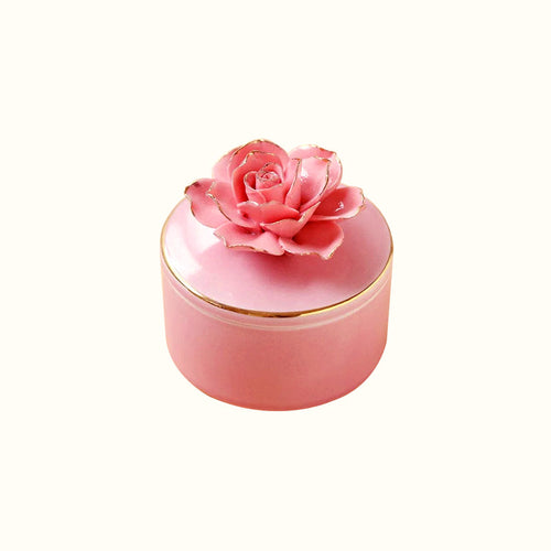 petite boite à bijoux fleur en céramique rose