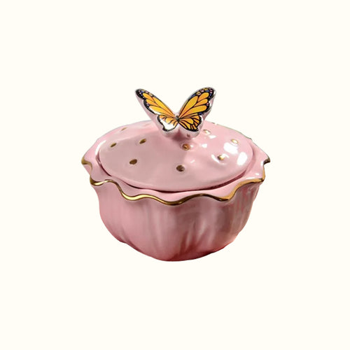Petite boîte à bijoux papillon en céramique • Rose •