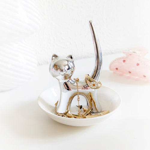 Porte bague chat argent