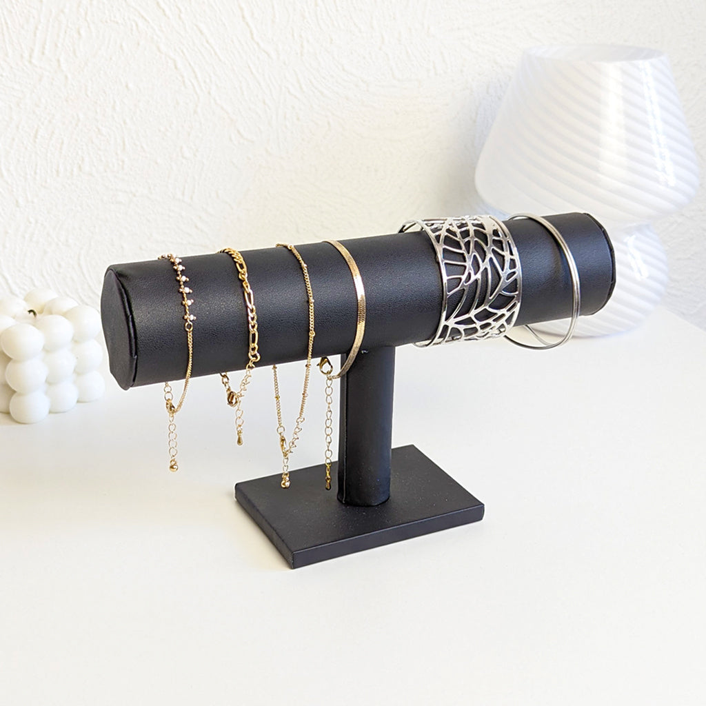 WANTOUTH Présentoir Bracelets 3 Niveaux Velours Noir - Support Bijoux Montres Et Colliers En Bois