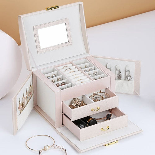Coffret à bijoux en cuir avec miroir • Cuir