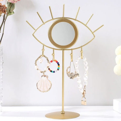 Porte-bijoux oeil et miroir en métal doré • Métal